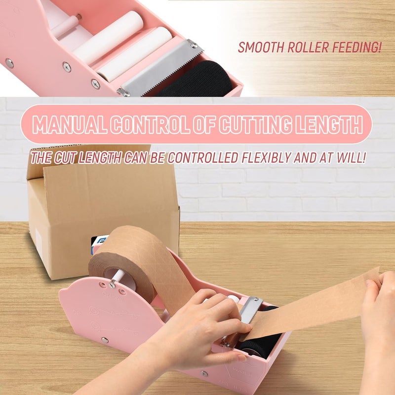 Frifreego Water-Activated Tape Dispenser, Manual Kraft Gum Tape Dispenser, Width Adjustable 1.18-3.15", Light Weight & Portable Packing Tape Dispenser Set, Light Pink - Image 3